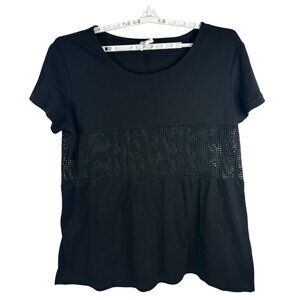 Beach Cabana Woman Black Crochet Panel Short Sleeve Top Size 1X